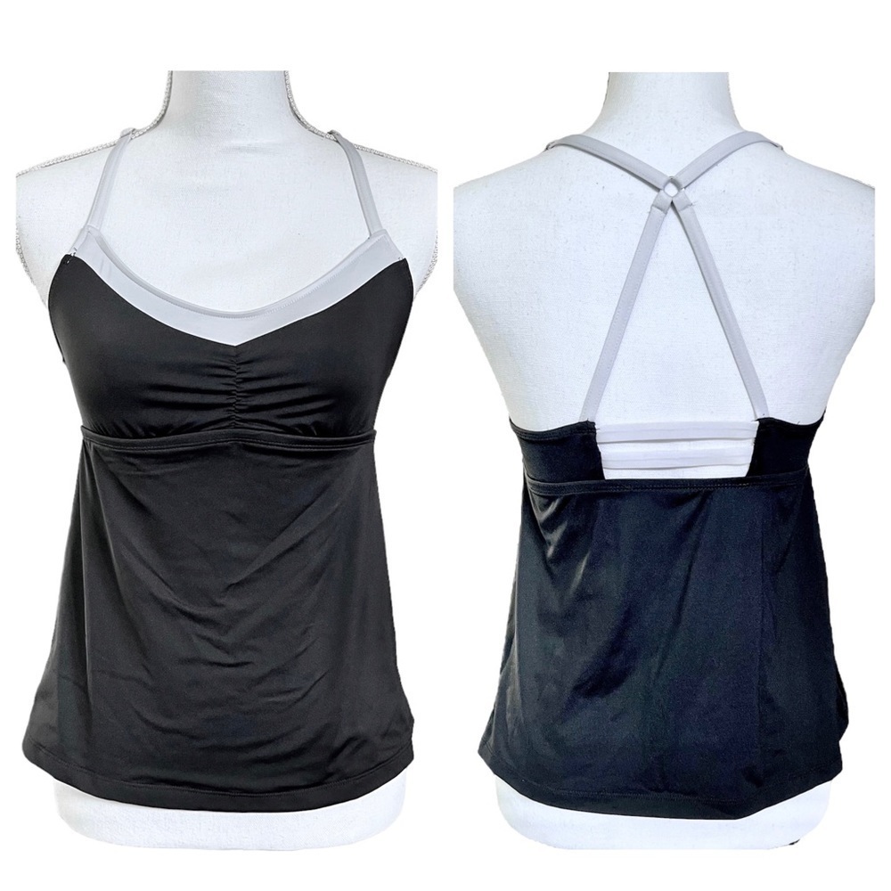 Black & White Racerback Tankini Top Bathing Suit with Adjustable Straps Size S